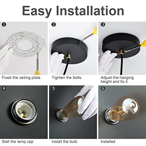 Vintage Black Pendant Light 17.72'' Retro Farmhouse Large Dome Pendant Lamp Modern Industrial Chandelier for Wire length 78.74 '' for Kitchen Island