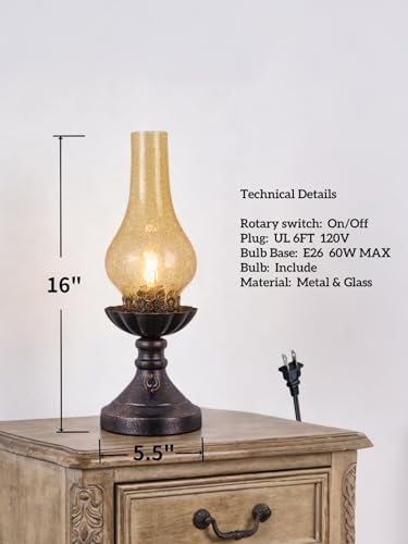 Vintage Table Lamp with Crackled Glass Shade & Rotary Knob Switch