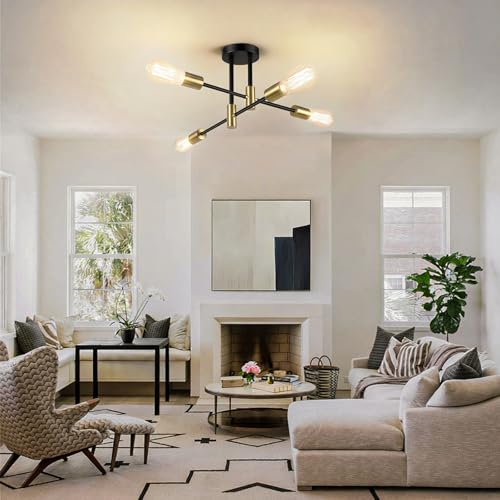 4 Light Modern Black and Gold Sputnik Chandelier
