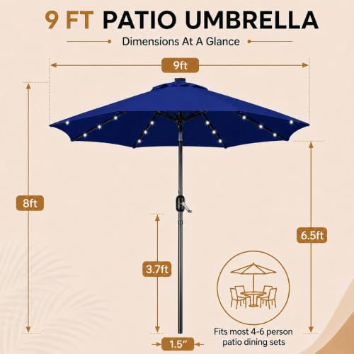 9FT Solar Patio Umbrella w