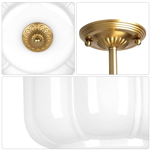 9.4" Milk Glass Semi Flush Mount Ceiling Light Fixture