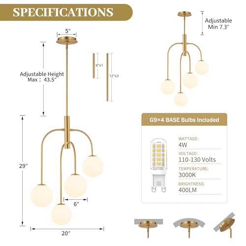 4 Lights Mid Century Modern Chandelier