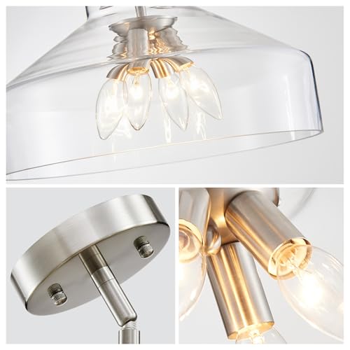 Chandelier Rustic Farmhouse Industrial Round Ceiling Pendant LED Light Fixture with Clear Glass Shades for Dining Room Kitchen Island Foyer Entryway