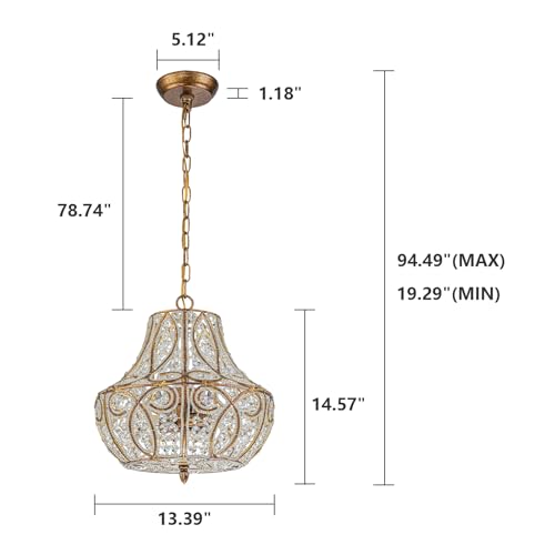 4 Light Antique Gold Gourd Beaded Chandelier