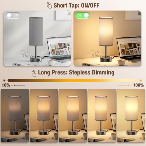 Grey Touch Bedside Lamp for Bedroom