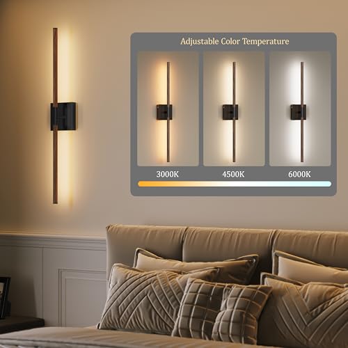 Walnut Black Battery Operated Wall Sconces Set of 2 with Remote