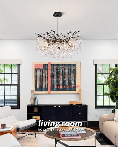Modern Tree Branch Crystal Chandelier Luxury Black Crystal Pendant Lighting 30" Contemporary 10