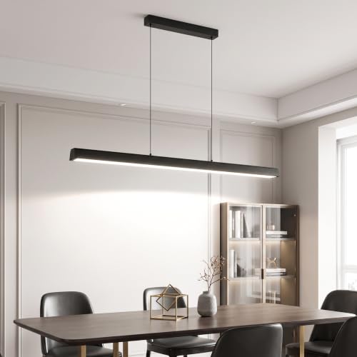 Minimalist Linear Pendant Light Dimmable LED Modern Chandelier Dining Room Island Light Restaurant Cafe Bar Office Hanging Lamp