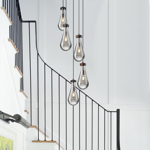 Raindrop Pendant Lights Kitchen Island Teardrop Black Hanging Light Fixtures Clear Solid Glass Pendant Light Modern Chandeliers for Dining Room Porch Corridor Living Room (5 Count)