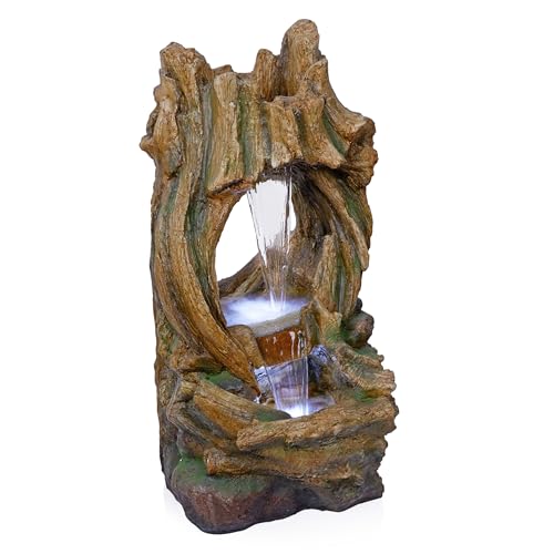 40" Tall Open Tree Trunk Floor Fountain with Cool White LED Lights