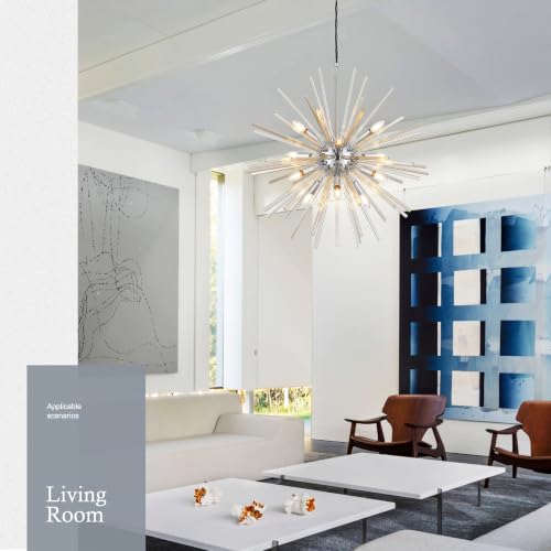 31.5" 12 Light Crystal Sputnik Chandelier Modern Adjustable Firework Globe High Ceiling Fixture for Living Room