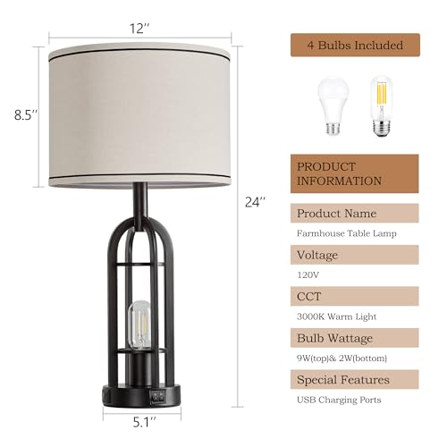 Black Table Lamps for Living Room Set of 2