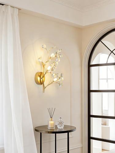 3 Light Gold Crystal Wall Sconce ModernVanity Light for Living Room BedroomHallway Bathroom Dressing Table (9 Count)