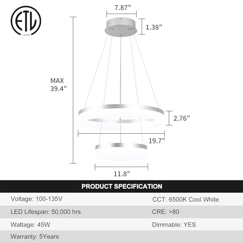 2 Ring Modern LED Chandelier
