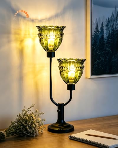 Mid Century Modern Table Lamp Vintage Green Glass Lamp Dimmable