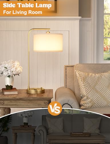 Gold Table Lamp with USB Port and Outlet