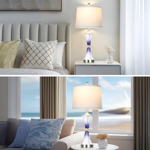 Purple Glass Table Lamp Set of 2 with USB C+A Ports & AC Outlet (2 Count)