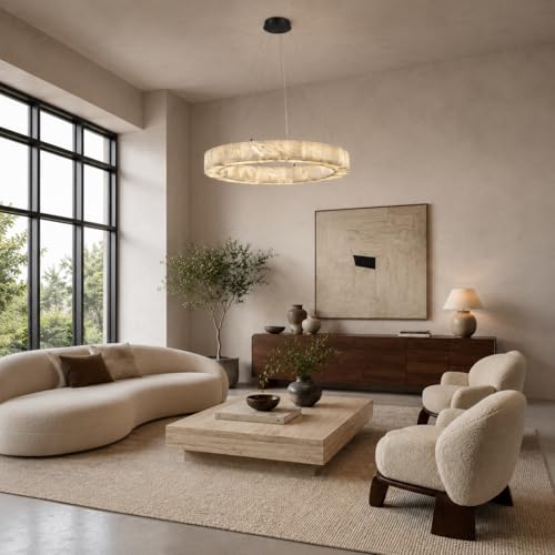 Alabaster Chandelier Spanish Natural Marble Round D30in Chandeliers