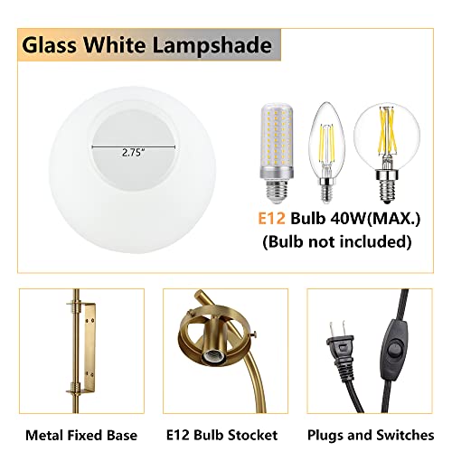 Gold Wall Sconces Set of 2 with Globe Shade (2 Count)