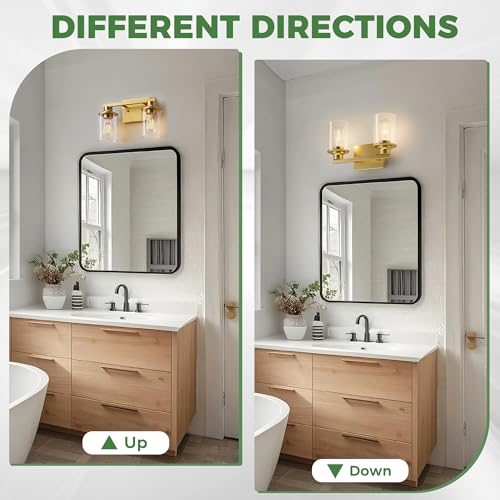 2 Light Gold Bathroom Light Fixture Wall Sconce