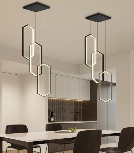 3 Rings Dimmable Pendant Lighting Adjust LED Mini Chandelier Ceiling Light Fixtures for Kitchen Island Dining Room Living Room Bedroom Black