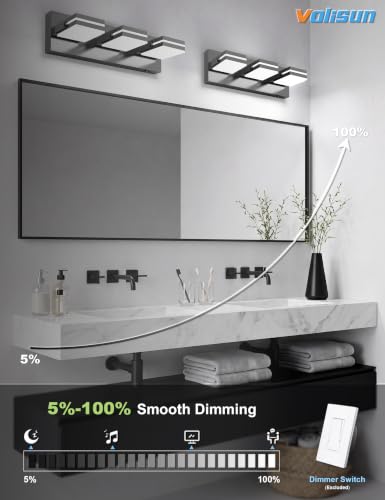 3 Light Bathroom Vanity Light (Black-5CCT / 16.15-Inch)