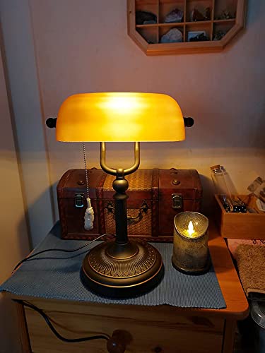 Matted Orange Glass Bankers Desk Lamp with Pull Chain Switch Plug in Fixture