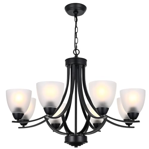 8 Light Black Industrial Hanging Pendant Lighting Over Table with Clear Glass Shade