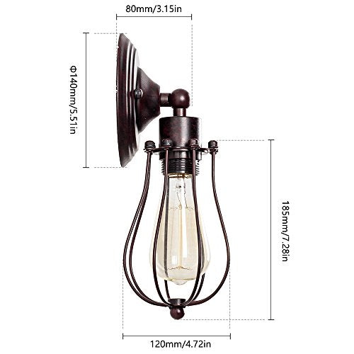Industrial Wall Sconce Vintage Lighting Adjustable Lamp Rustic Wire Metal Cage Wall Light Shade Edison Style Antique Fixture Porch Mirror