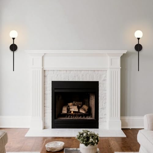 Single Black Globe Glass Wall Sconce with Milk White Glass Shade