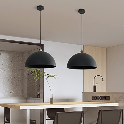 Vintage Black Pendant Light 17.72'' Retro Farmhouse Large Dome Pendant Lamp Modern Industrial Chandelier for Wire length 78.74 '' for Kitchen Island