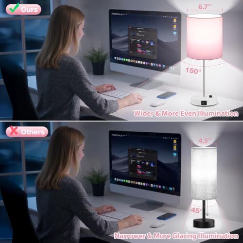 Pink White Touch Lamps for Nightstand Set of 2 (2 Count)
