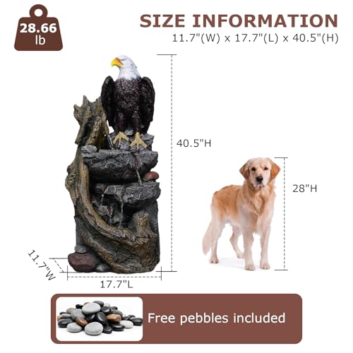 40.5" Tall Eagel Water Fountain Outdoor Waterfall Garden Fountains