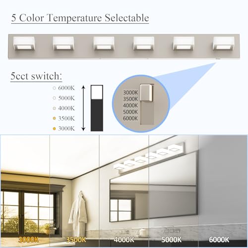 Brushed Nickel Bathroom Lights Fixtures Dimmable 5 Color Temperature Acrylic Modern Vanity Lights for Bathroom Brushed Nickel