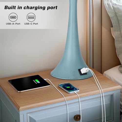 Blue Metal Table Lamp Set of 2 with USB C+A Ports (2 Count)