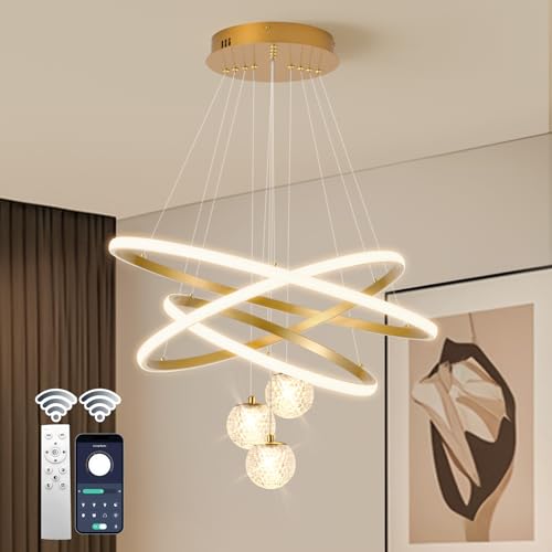 LED Modern 3 Ring Chandeliers 24inch Dimmable Kitchen Pendant Light