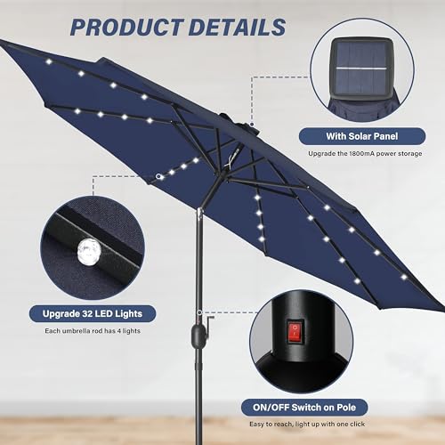 2 Pack 9' Solar Umbrella 32 LED Lighted Patio Umbrella Table Market Umbrella with Push Button Tilt (2 Count)