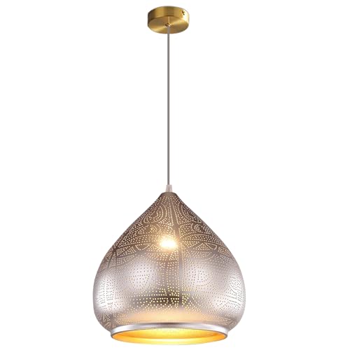 Moroccan Silver Hanging Light Rustic Metal Pendant Light