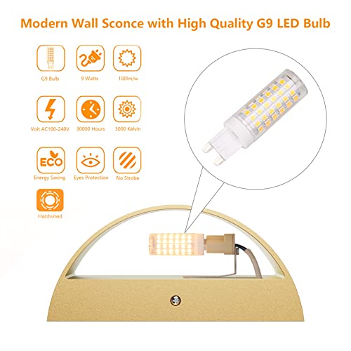 Gold Wall Sconce Indoor Wall Lights Hardwired Set of 2 Up and Down Wall Mount Light for Living Room Bedroom Hallway Corridor Conservatory Warm White 3000K (2 Count)