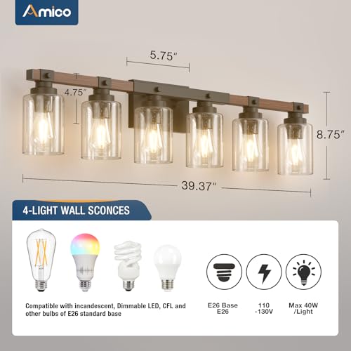 6 Light Farmhouse Bathroom Vanity Light