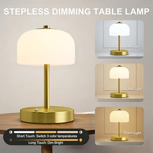 9" Corded Touch Control Gold Table Lamp with USB A+C Charging Ports