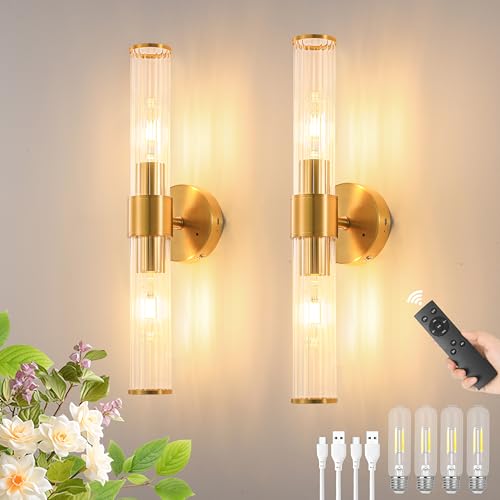 Gold Battery Operated Wall Sconces Set of Two (2 Count)