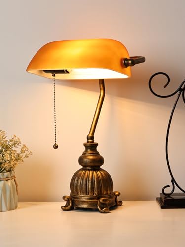 Retro Amber Glass Bankers Desk Lamp