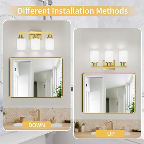 3 Light Bathroom Light Fixtures Vanity Light Brushed Gold 17in