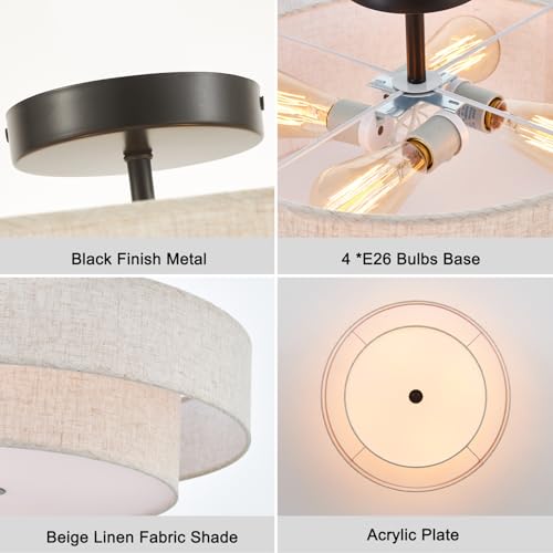 Modern Semi Flush Mount Ceiling Light 21.7" Modern Black 4
