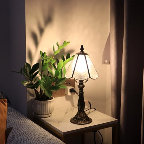 Tiffany Style Table Lamp White Diamond Stained Glass Lamp 14 Inch