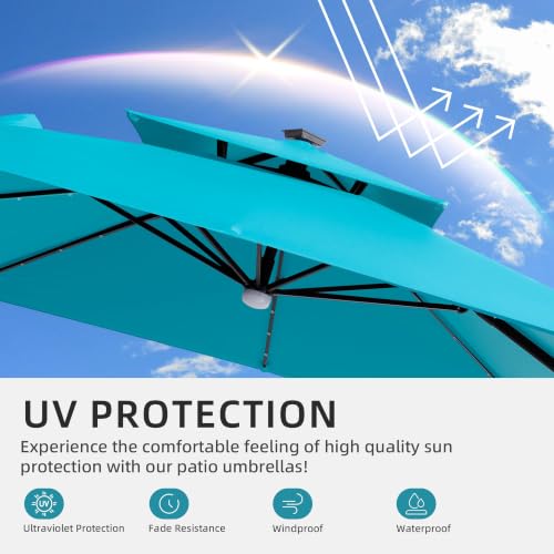 9x9 FT Cantilever Offset Patio Umbrella with Lights & Base