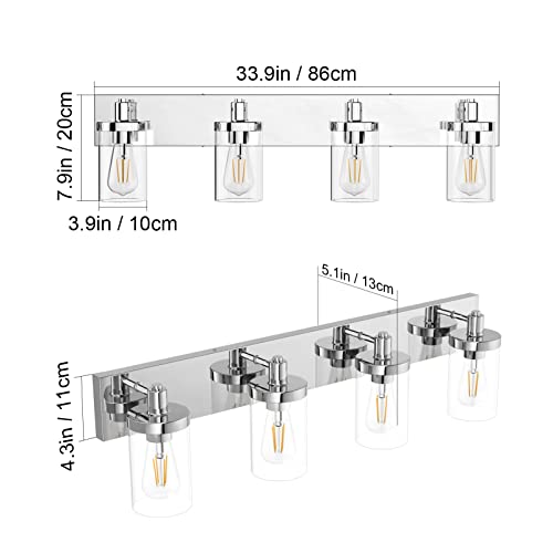 Bathroom Vanity Light Farmhouse 4 Light Chrome Vanity Lighting Fixtures with Clear Glass Shade