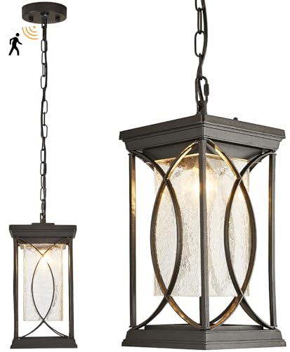 Motion Outdoor Pendant Light Fixtures Dusk to Dawn Exterior Ceiling Hanging Lantern for Porch