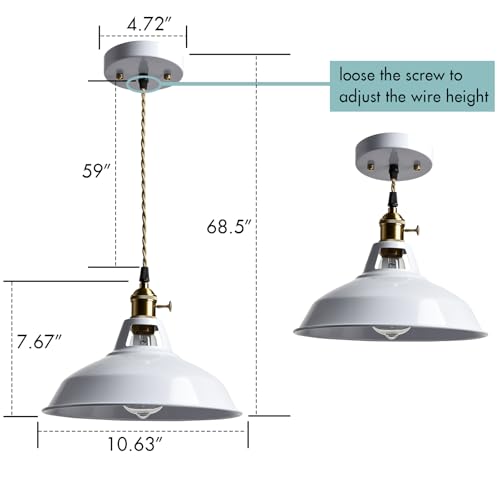 Industrial Kitchen Pendant Lights White Metal Barn Shade